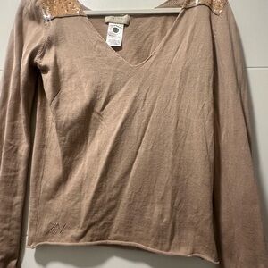 Zadig & Voltaire Tan Long Sleeve V-Neck Top
